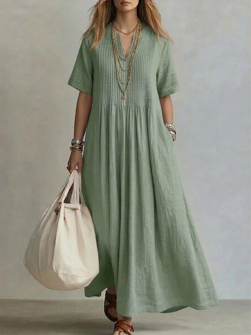 Short-Sleeve V-Neck Dress for Women