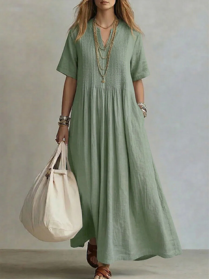 Short-Sleeve V-Neck Dress for Women