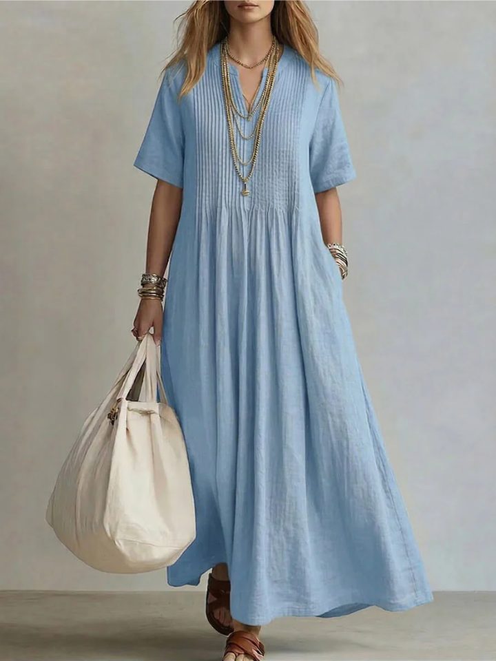 Short-Sleeve V-Neck Dress for Women