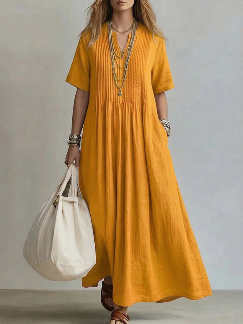 Short-Sleeve V-Neck Dress for Women