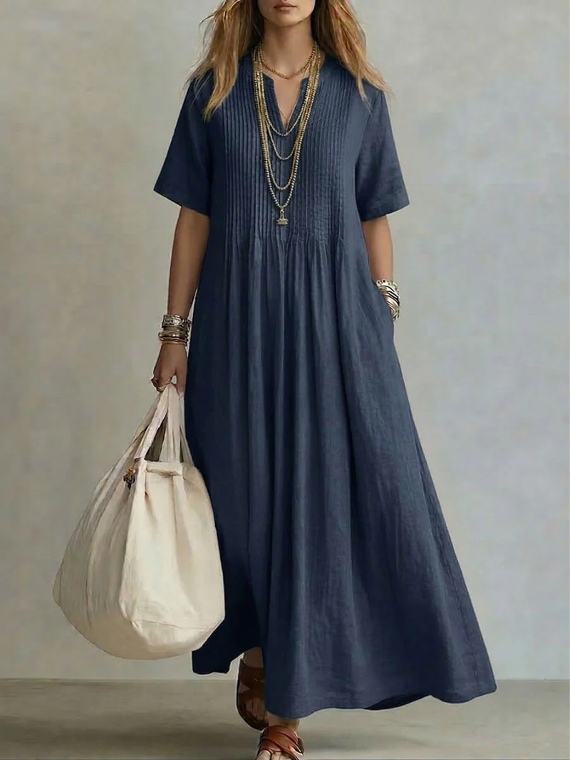 Short-Sleeve V-Neck Dress for Women