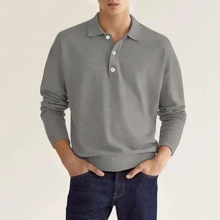 Long-sleeved polo shirt with button closure for men
