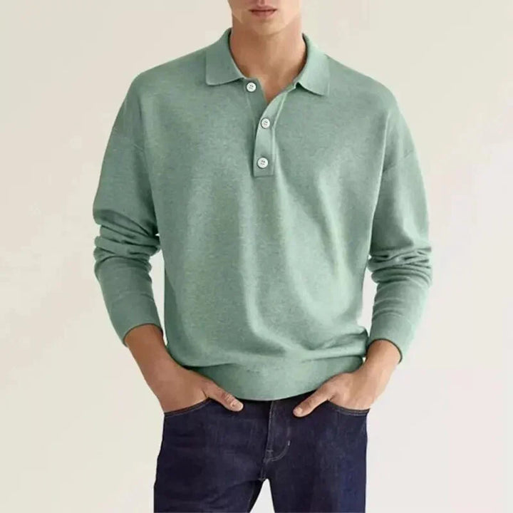 Long-sleeved polo shirt with button closure for men