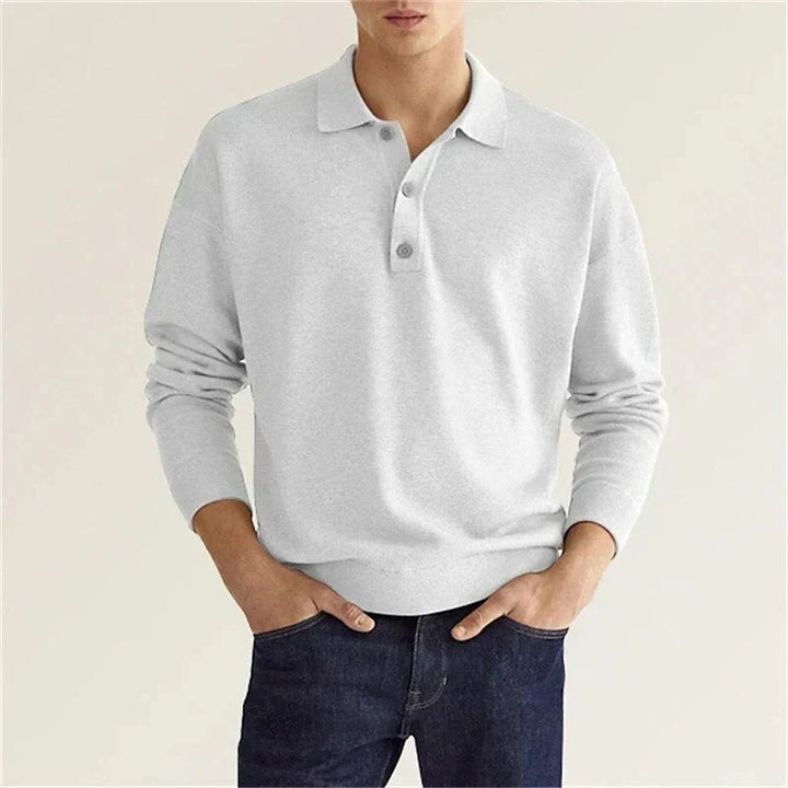 Long-sleeved polo shirt with button closure for men