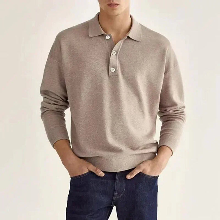 Long-sleeved polo shirt with button closure for men