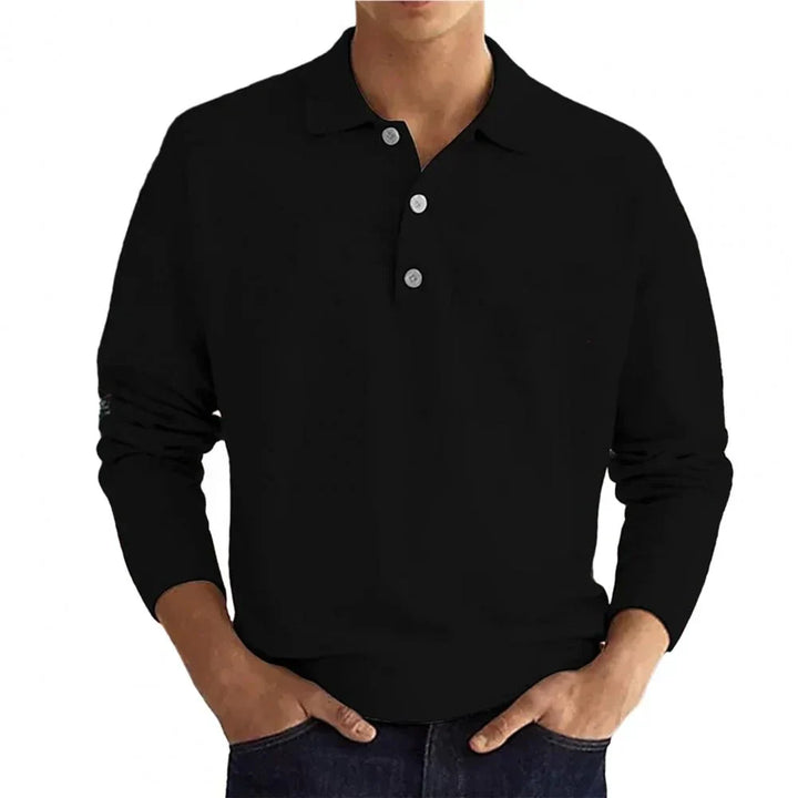 Long-sleeved polo shirt with button closure for men