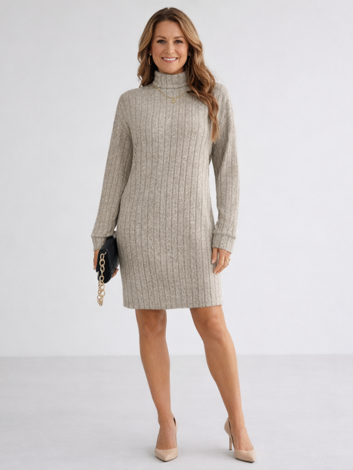 Ribbed knit turtleneck dress for women