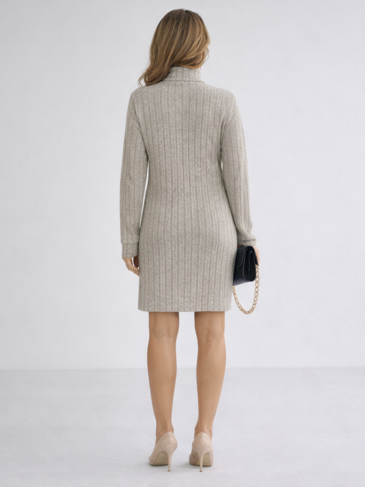 Ribbed knit turtleneck dress for women