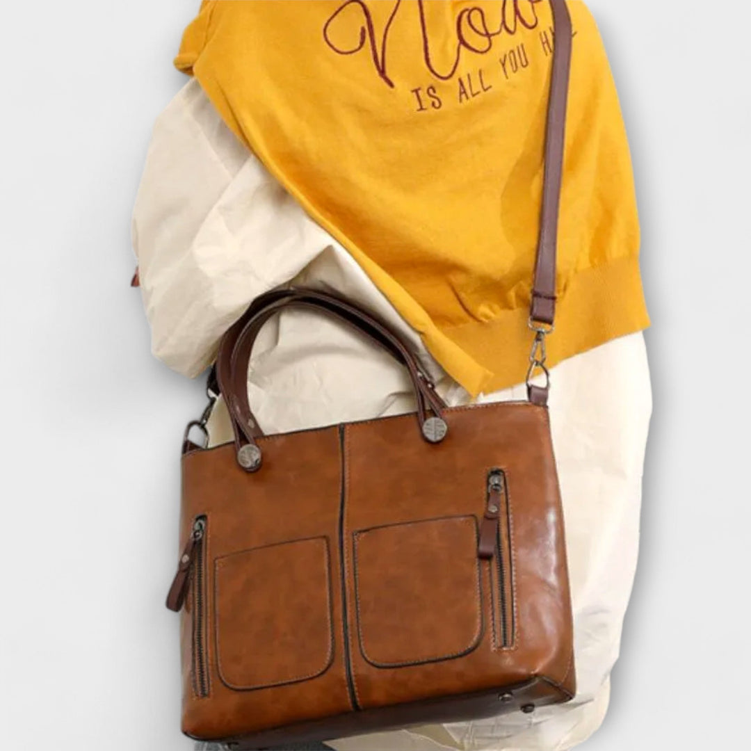 Women's Spacious Leather Tote Bag with Handles