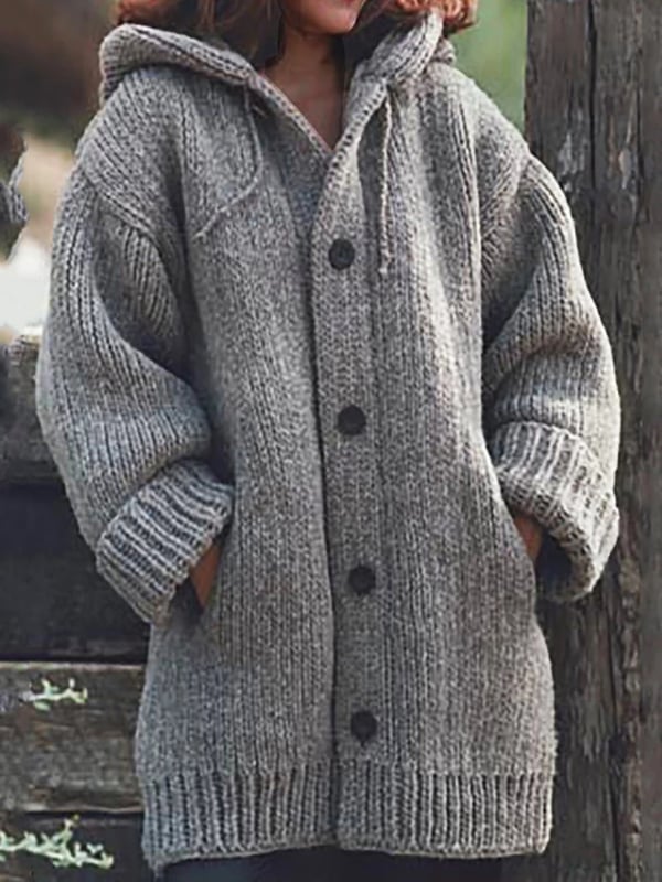 Oversized knitted cardigan with hood for women
