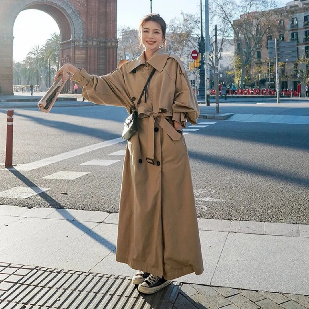 Women's Maxi Trench Coat with Belt and Oversized Fit