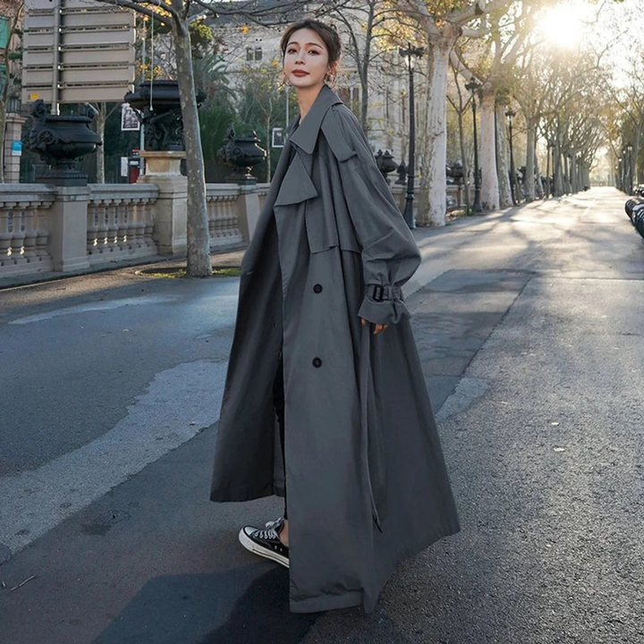 Women's Maxi Trench Coat with Belt and Oversized Fit