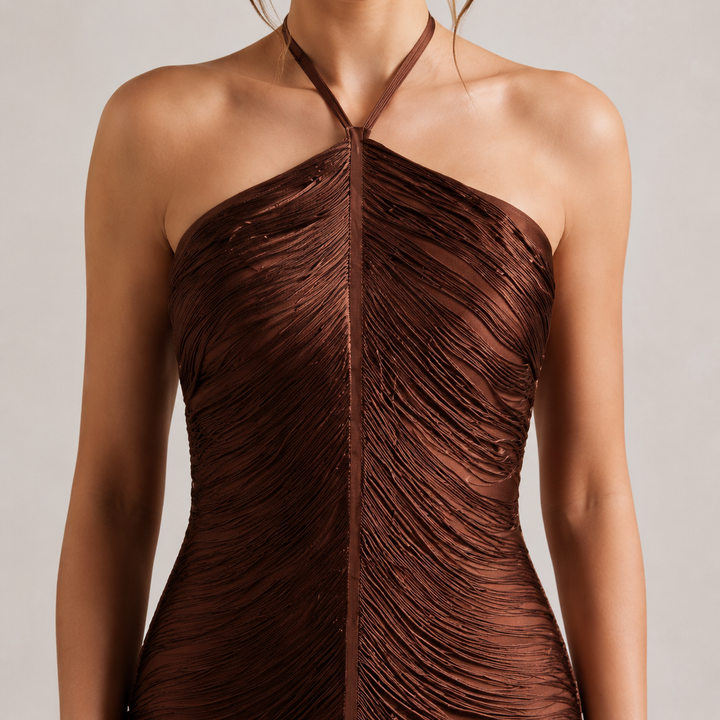 Long Halterneck Dress with Fringe for Women