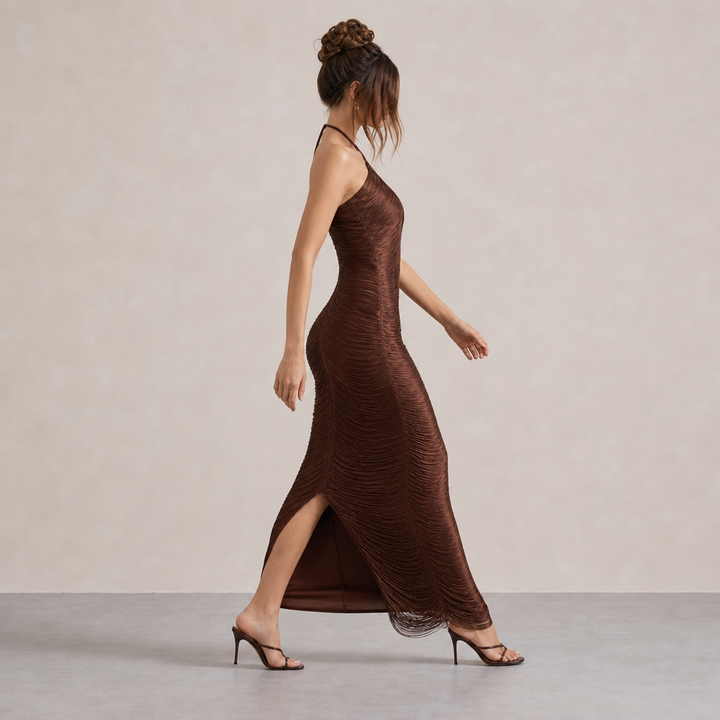 Long Halterneck Dress with Fringe for Women