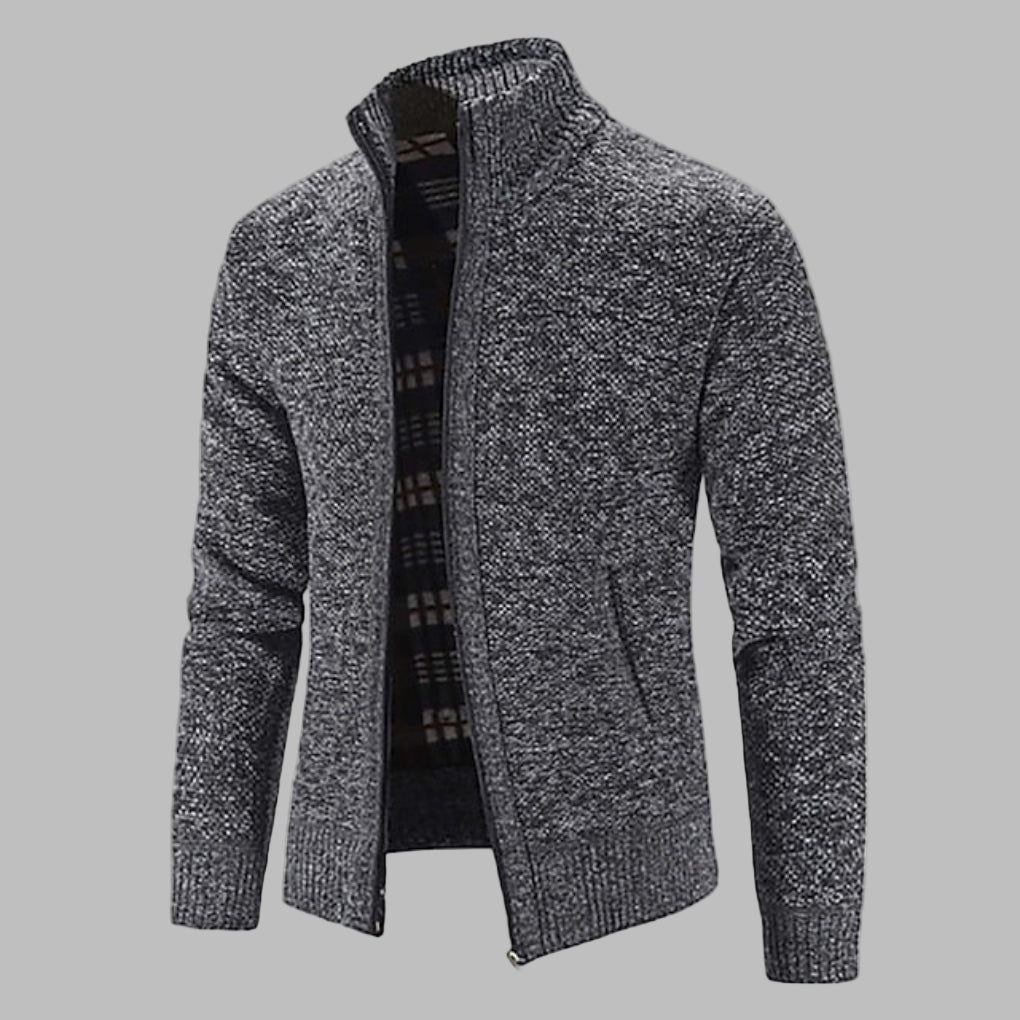 Men's cardigan with zip and stand-up collar