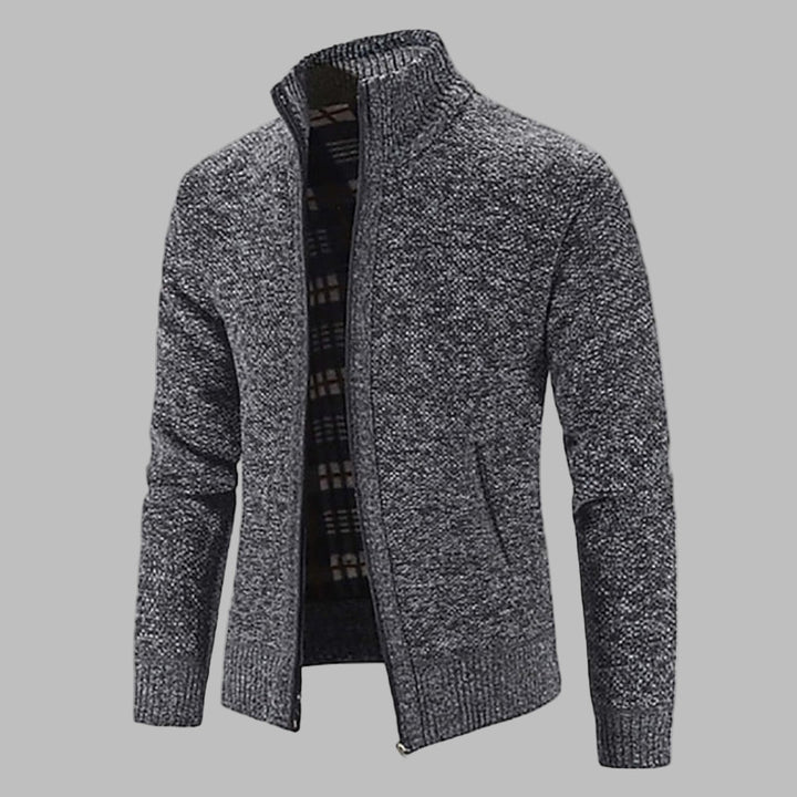 Men’s Zip-Up Cardigan with Stand-Up Collar