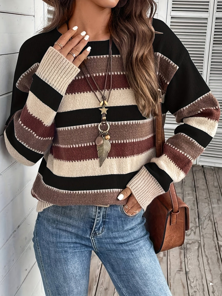 Striped Sweater with Crew Neck for Women