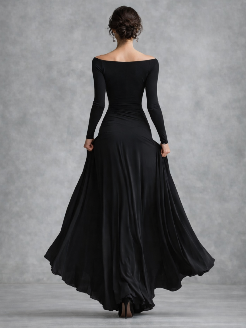 Maxi Dress with Long Sleeves and Boat Neck for Women