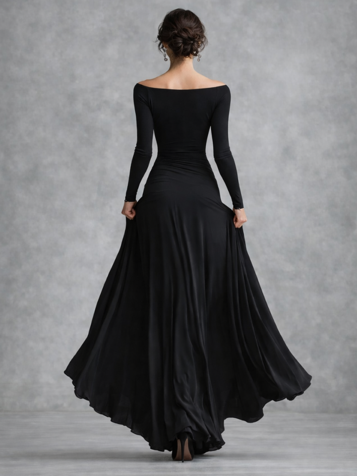 Maxi Dress with Long Sleeves and Boat Neck for Women