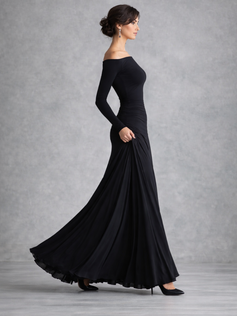 Maxi Dress with Long Sleeves and Boat Neck for Women