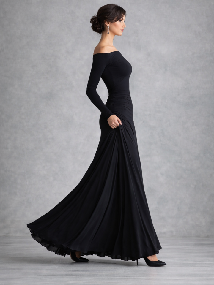 Maxi Dress with Long Sleeves and Boat Neck for Women