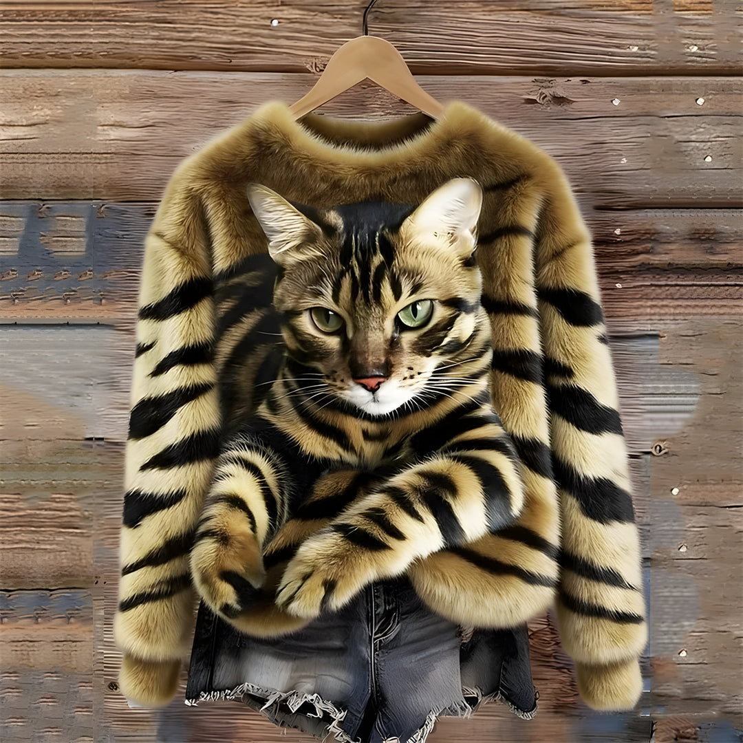 Sweater med Katteprint til Kvinder