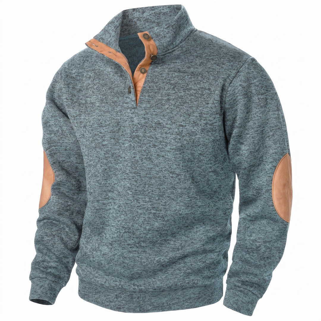 Knitted sweatshirt with button collar for men