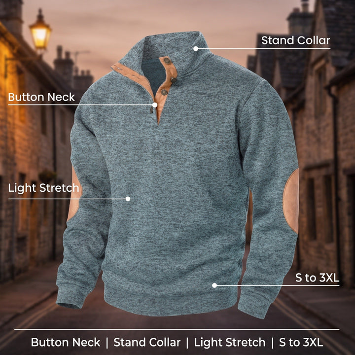 Knitted sweatshirt with button collar for men