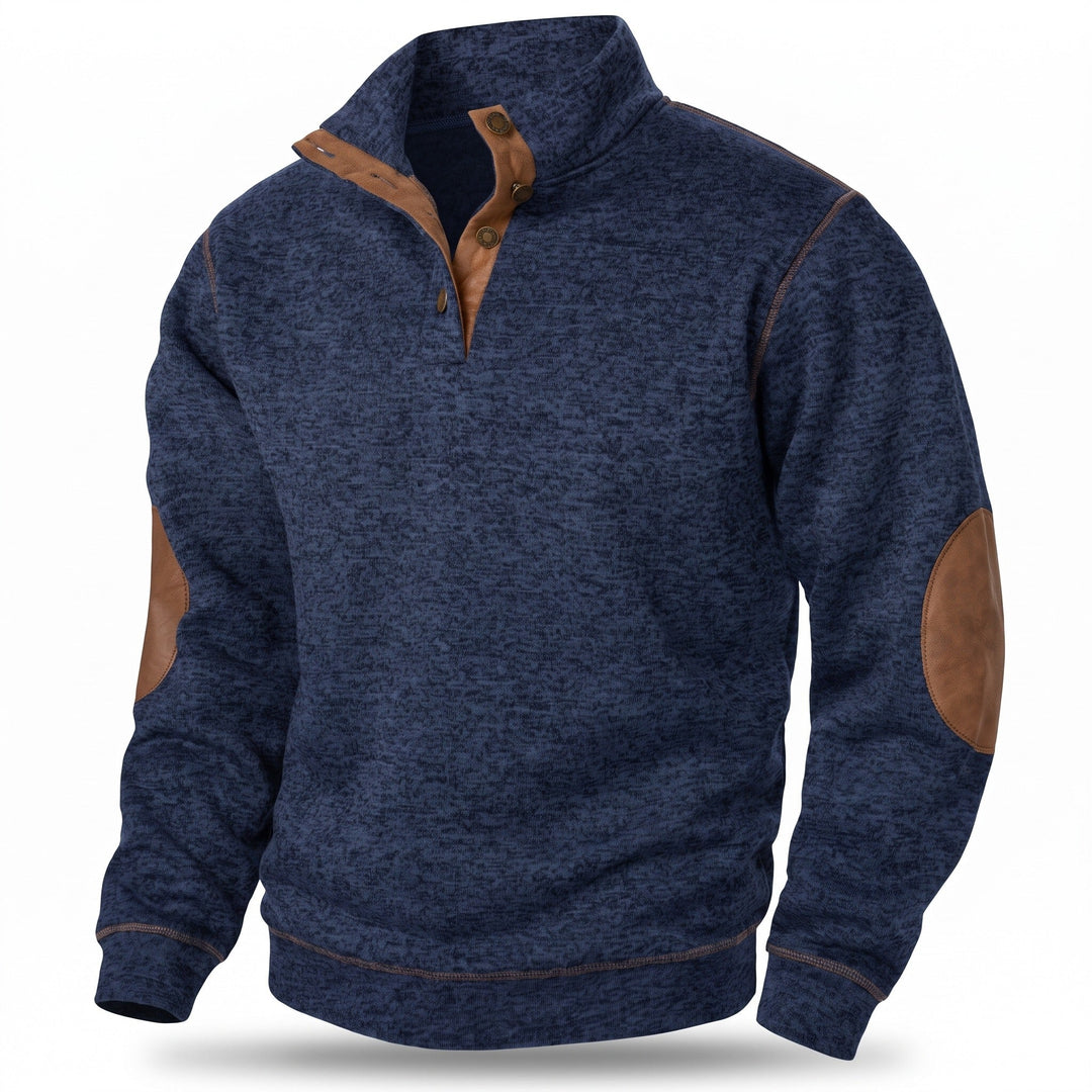 Knitted sweatshirt with button collar for men