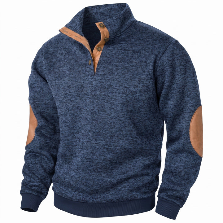Knitted sweatshirt with button collar for men