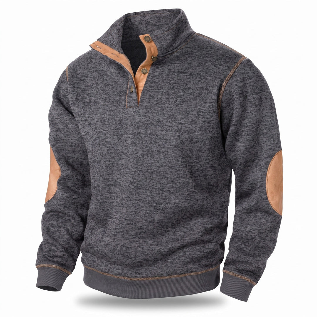 Knitted sweatshirt with button collar for men