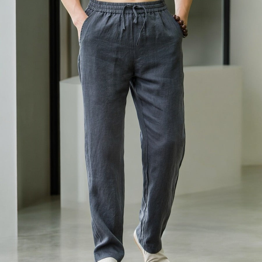 Women's Relaxed Linen Trousers with Elastic Waist