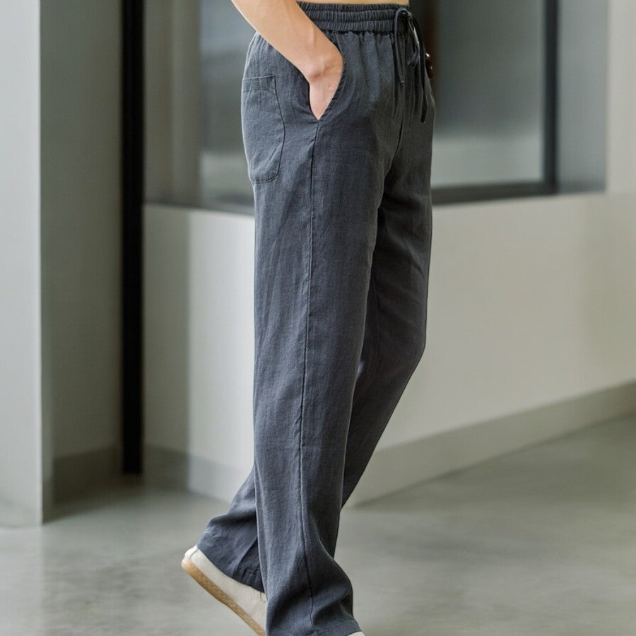 Women's Relaxed Linen Trousers with Elastic Waist