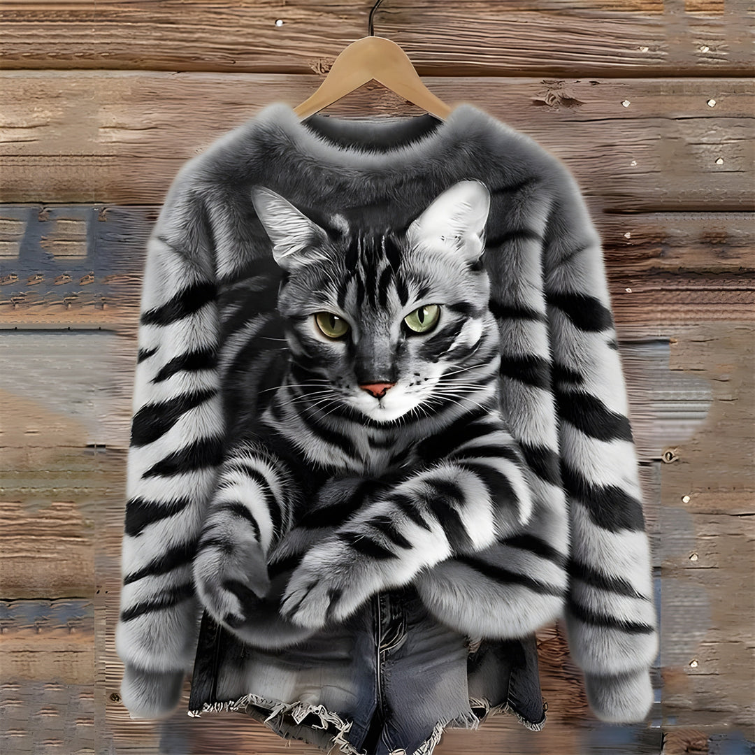 Sweater med Katteprint til Kvinder