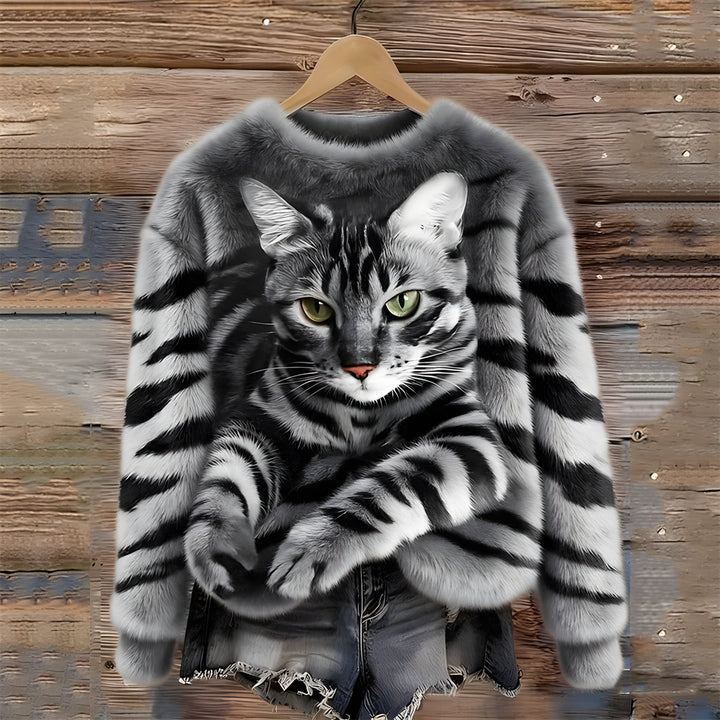 Sweater med Katteprint til Kvinder