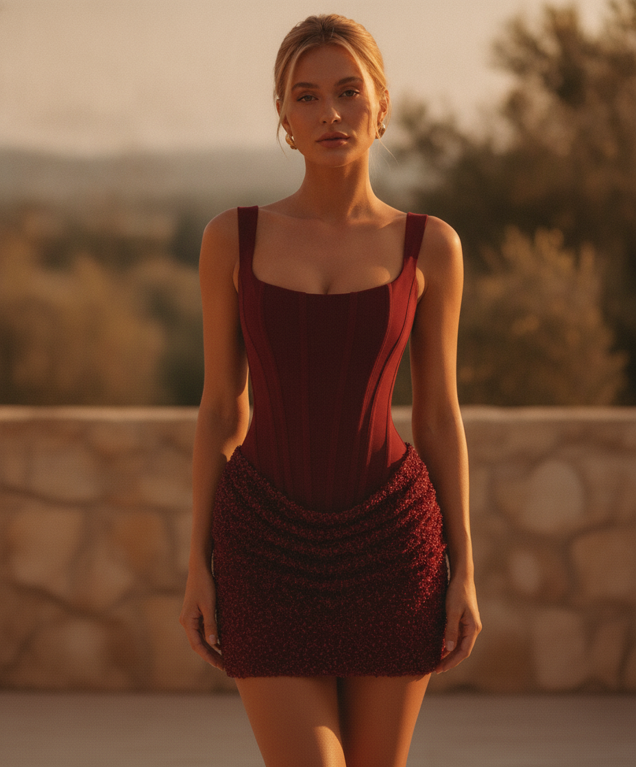 Figure-hugging Mini Dress with Square Neckline for Women