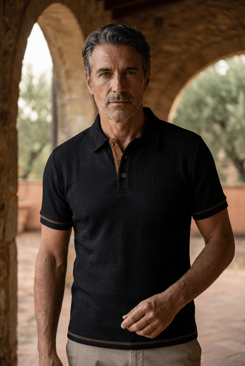 Herre strikket poloshirt med knapper