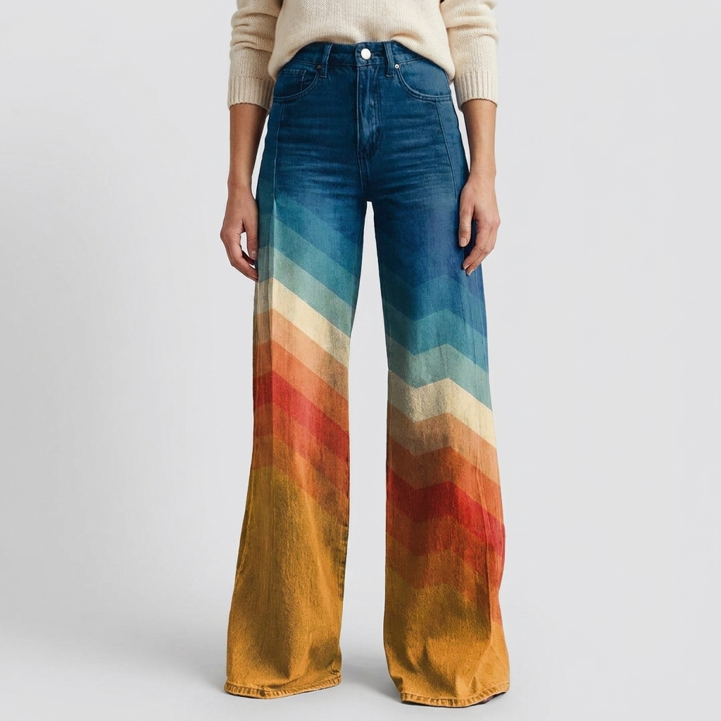 Elegant retro trousers with a zigzag pattern for women