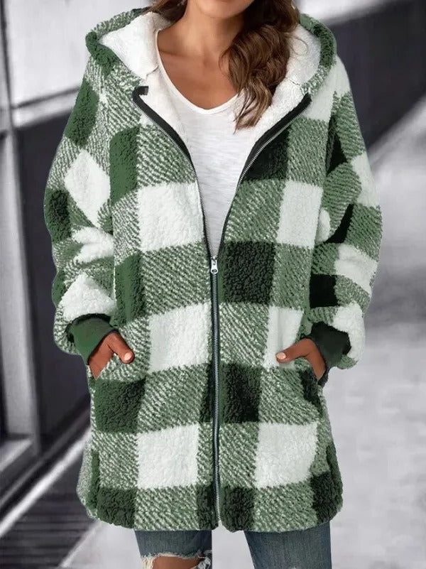 Fleece Hooded Cardigan with Long Sleeves and Relaxed Fit for Women