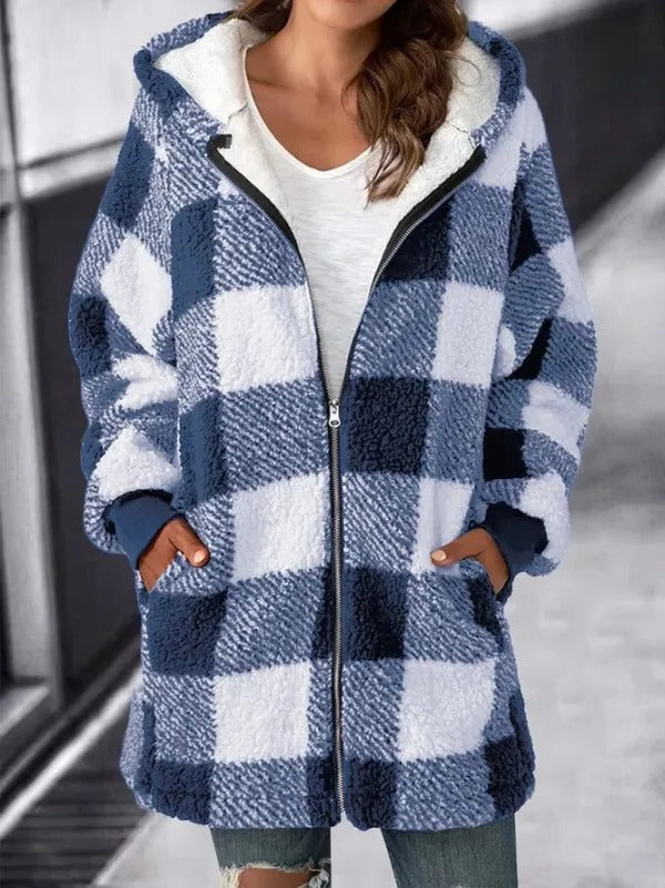 Fleece Hooded Cardigan with Long Sleeves and Relaxed Fit for Women