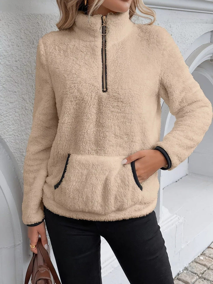 Halv-zip sweater med kængurulomme til kvinder