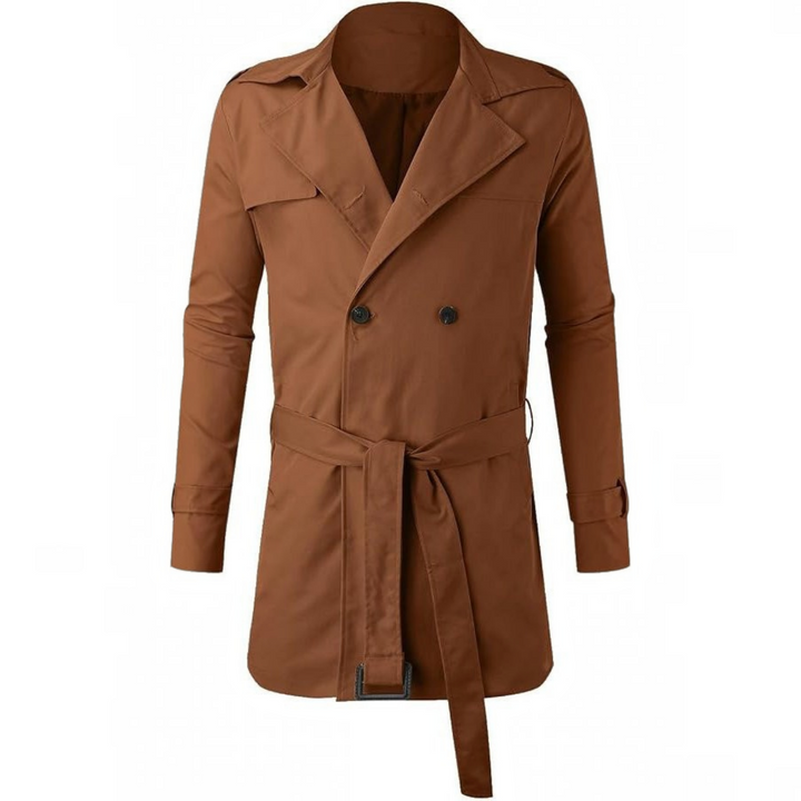 Long Trench Coat with Belt for Men