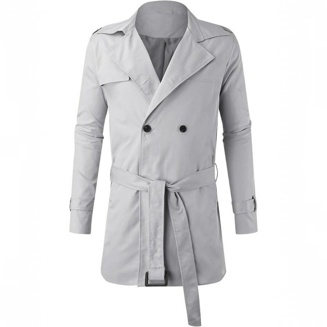 Long Trench Coat with Belt for Men