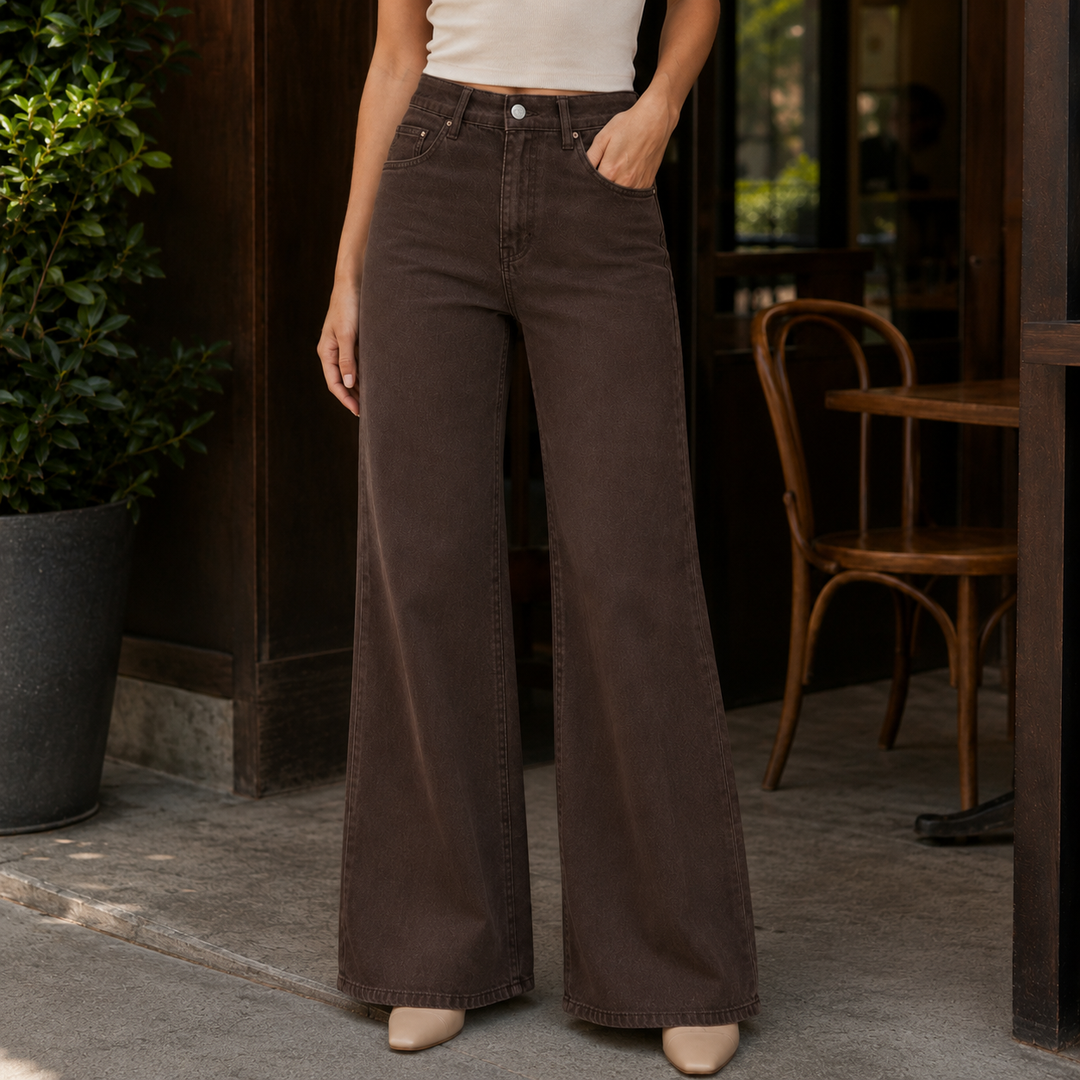 High-Waisted Wide-Leg Five-Pocket Jeans for Women