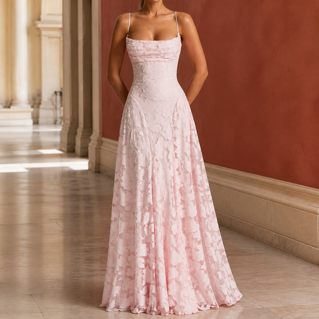Maxi dress with draped neckline for women