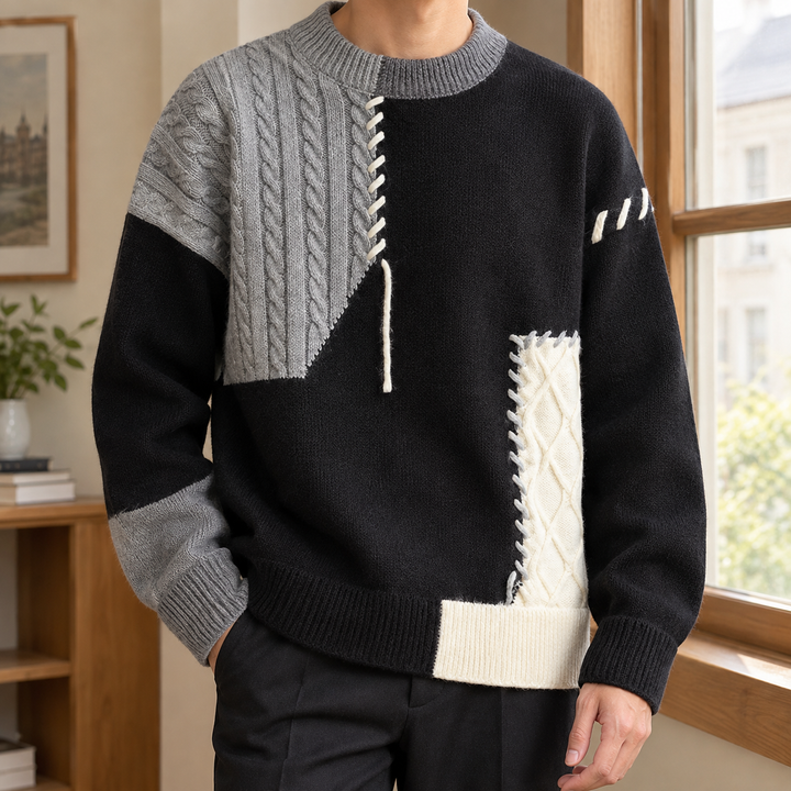 Patchwork knit sweater for men