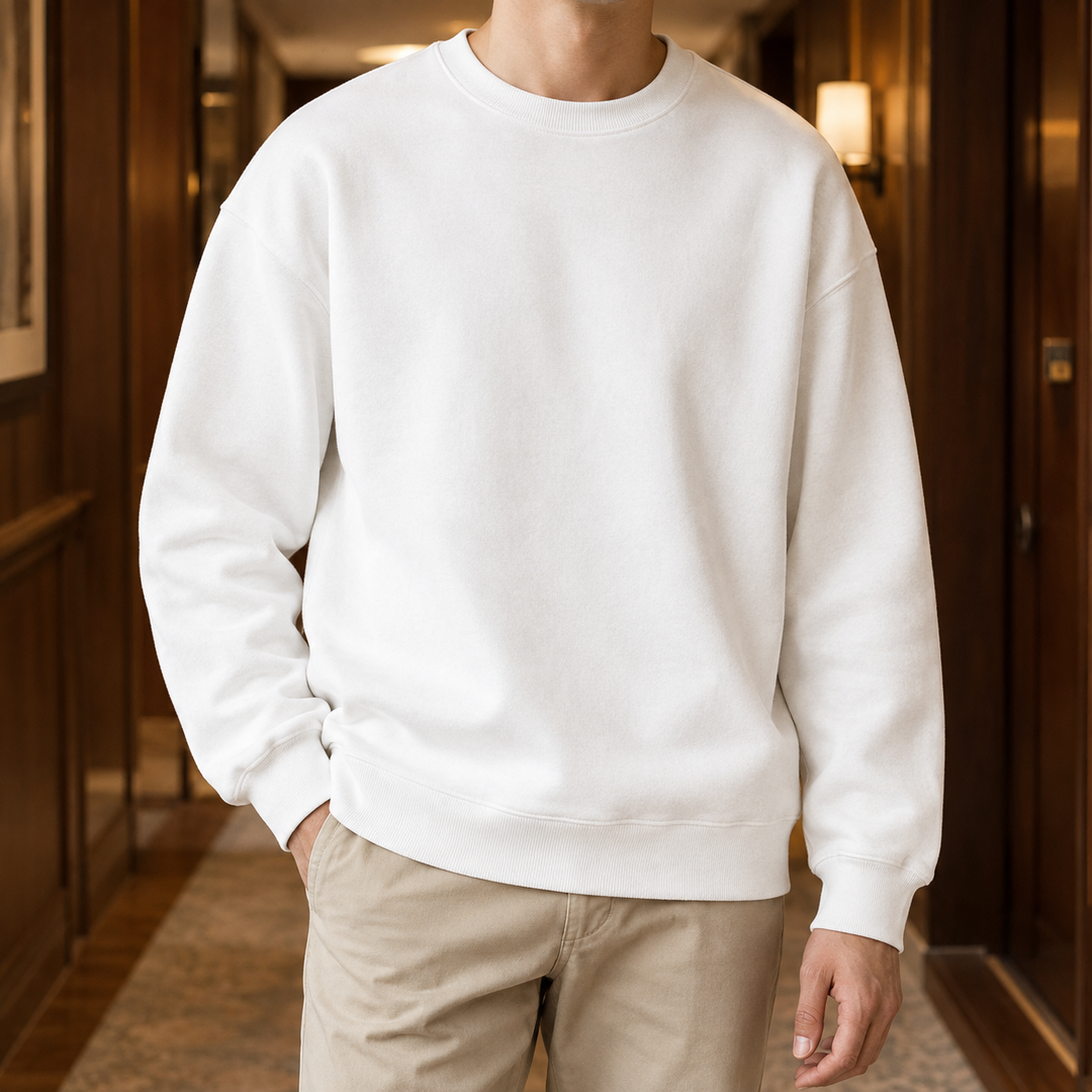 Casual Crew-Neck Sweatshirt with Ribbed Trim for Men