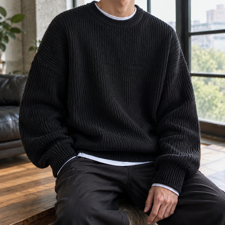 Men's Oversized Rib-Knit Crew Neck Sweater