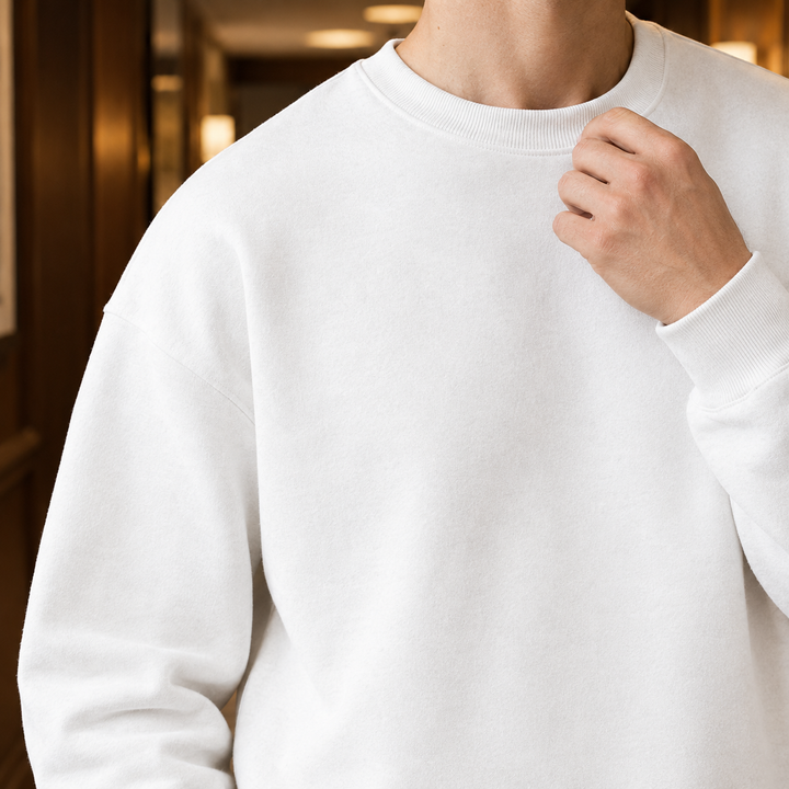 Casual Crew-Neck Sweatshirt with Ribbed Trim for Men