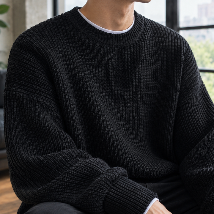 Men's Oversized Rib-Knit Crew Neck Sweater